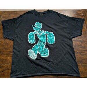 POPEYE T-Shirt 3XL Black Teal Floral Rose Grunge Streetwear Sailor 2015 Y2K